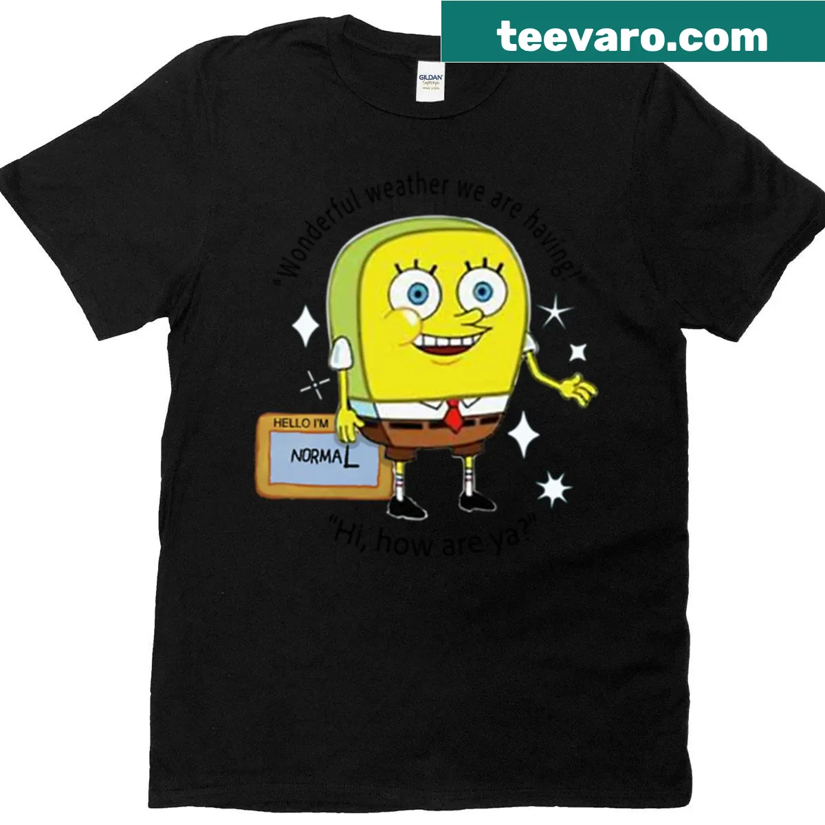 Humorous Spongebob How Are Ya meme t-shirt for casual wear — on a men's t-shirt