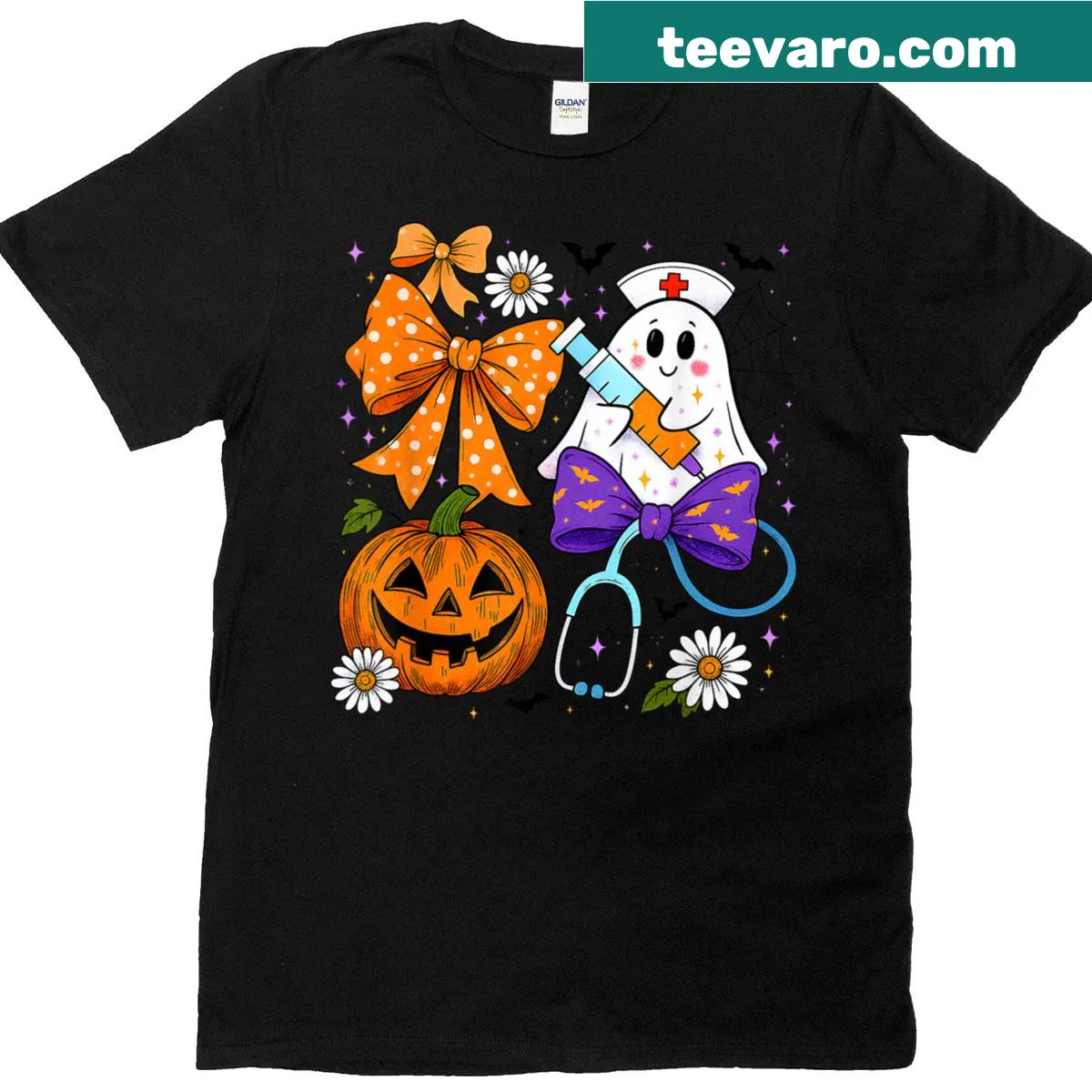 Funny ghost nurse Halloween t-shirt — on a men's t-shirt