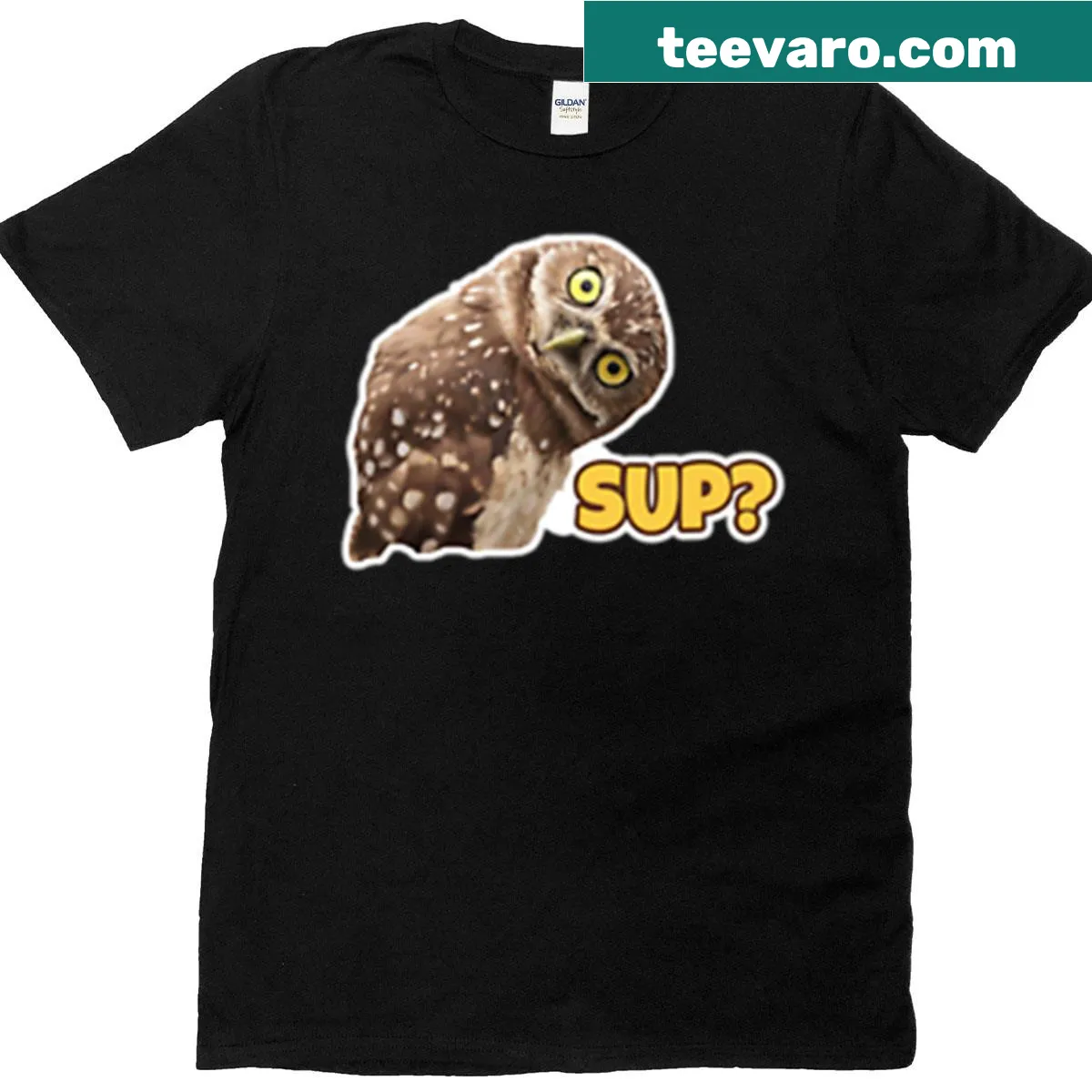 Playful cartoon owl t-shirt in an oversized fit — on a men's t-shirt