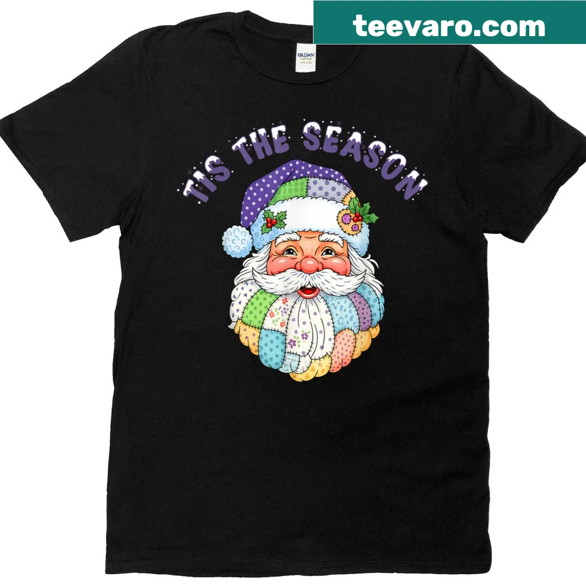 Vintage patchwork Santa Claus Christmas t-shirt — on a men's t-shirt