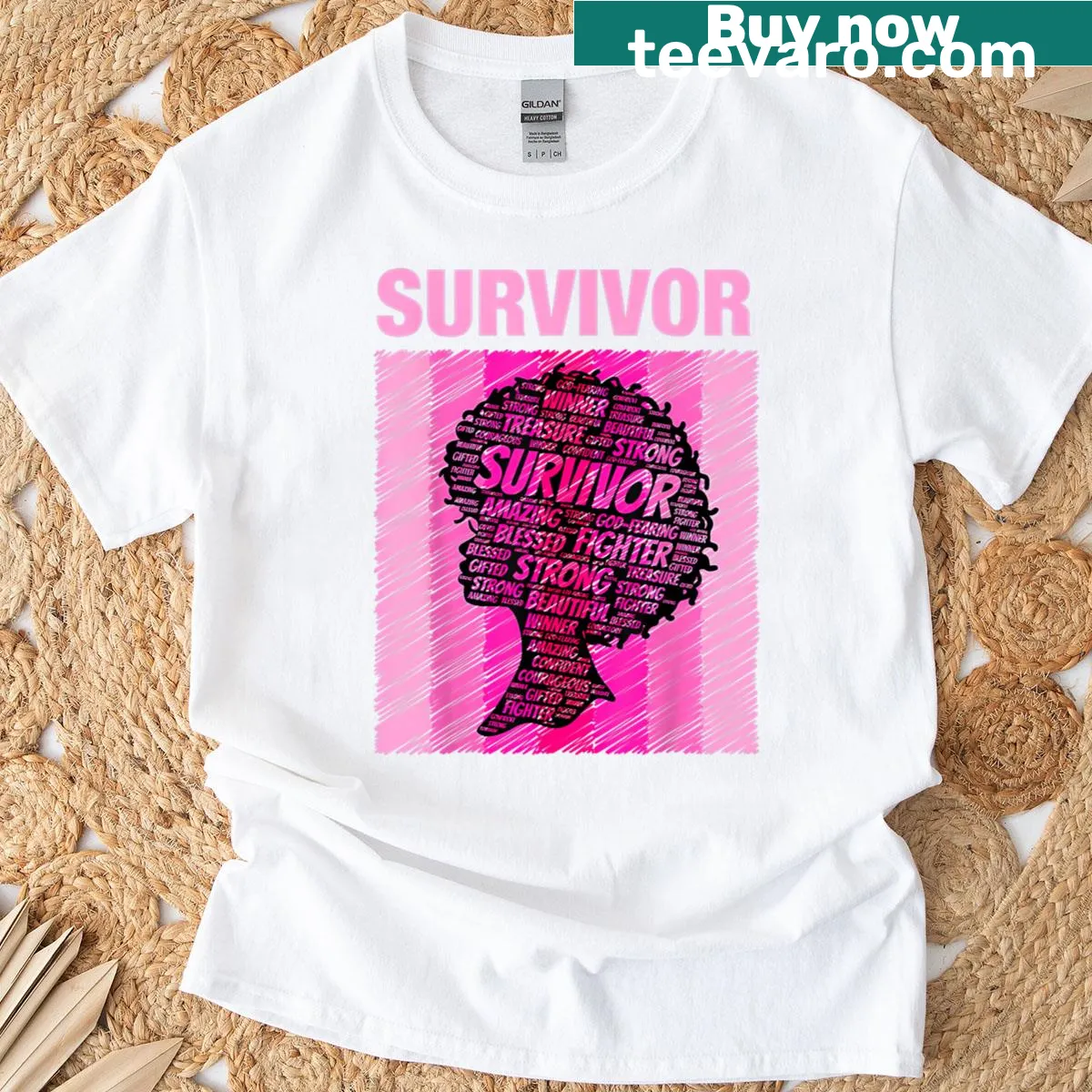T-shirt featuring a playful graphic of a pink afro hairstyle — on a men's t-shirt