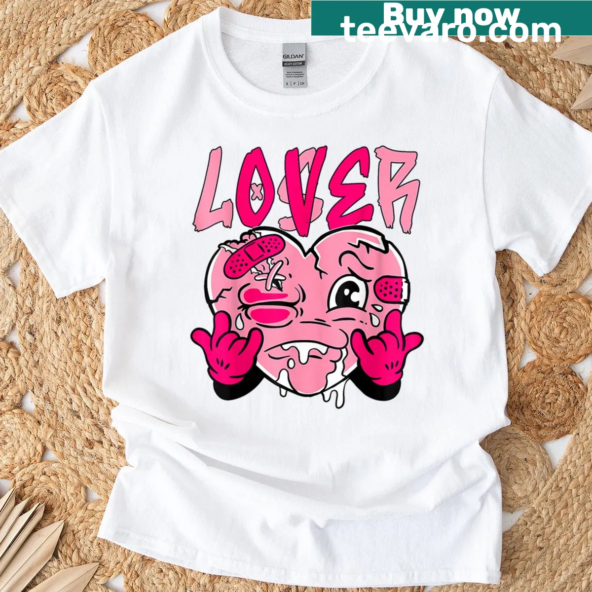 Graphic T-shirt with pink drip heart and 'Loser Lover' text — on a men's t-shirt