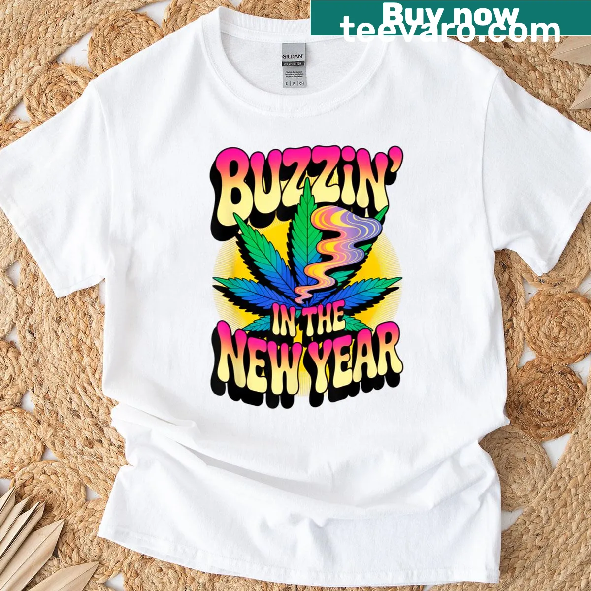 Funny psychedelic T-shirt celebrating marijuana culture for New Year 2026 — on a men's t-shirt
