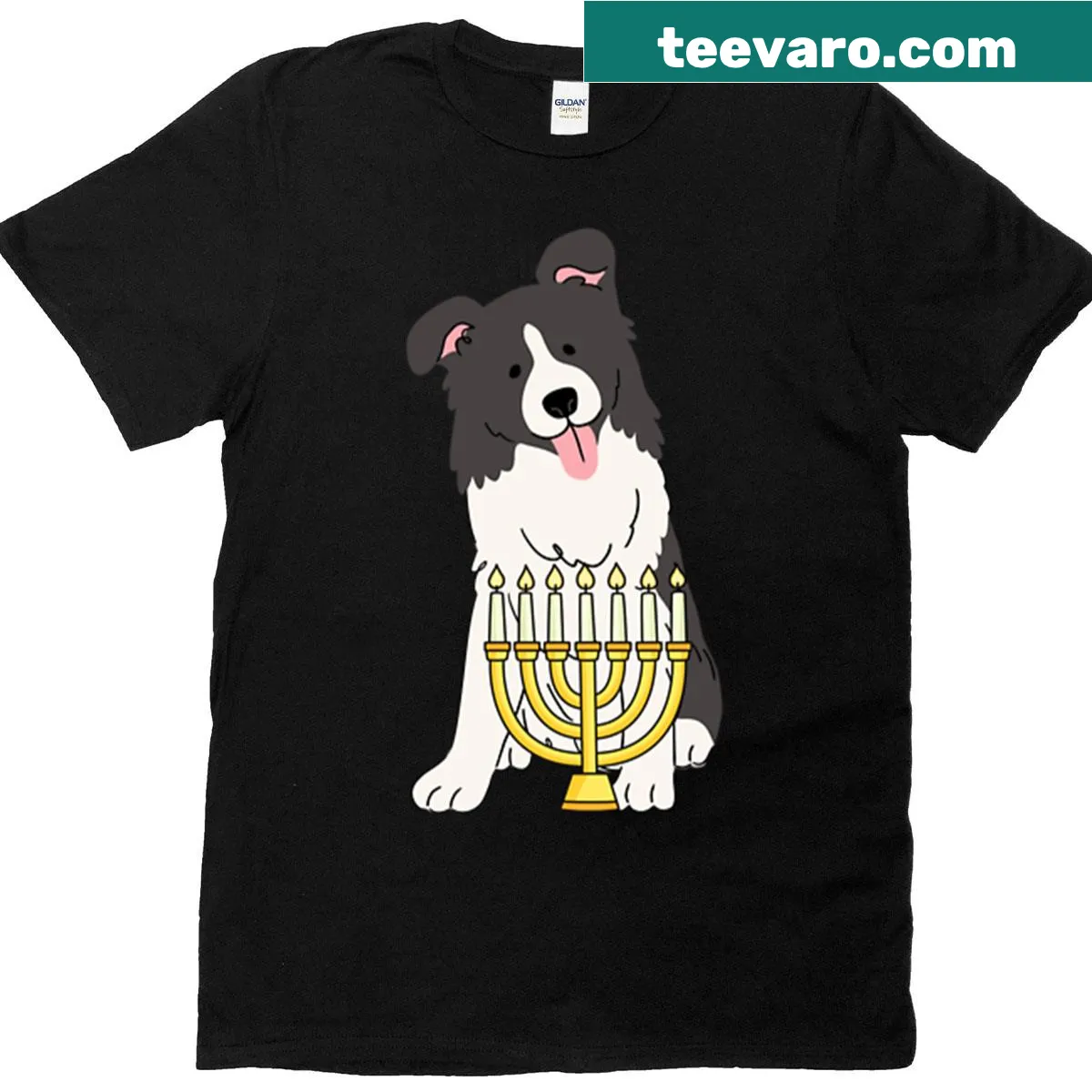 Illustrated T-shirt of a puppy celebrating Hanukkah — on a men's t-shirt