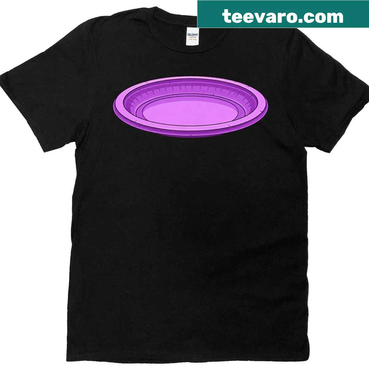 Oversized Halloween t-shirt featuring a purple plate meme graphic — on a men's t-shirt