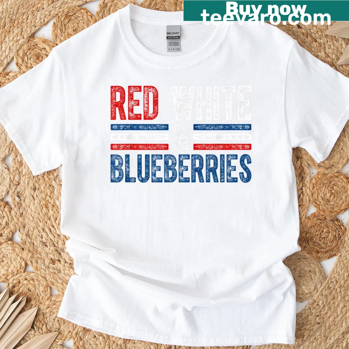 Patriotic T-shirt with American flag and blueberry design — on a men's t-shirt