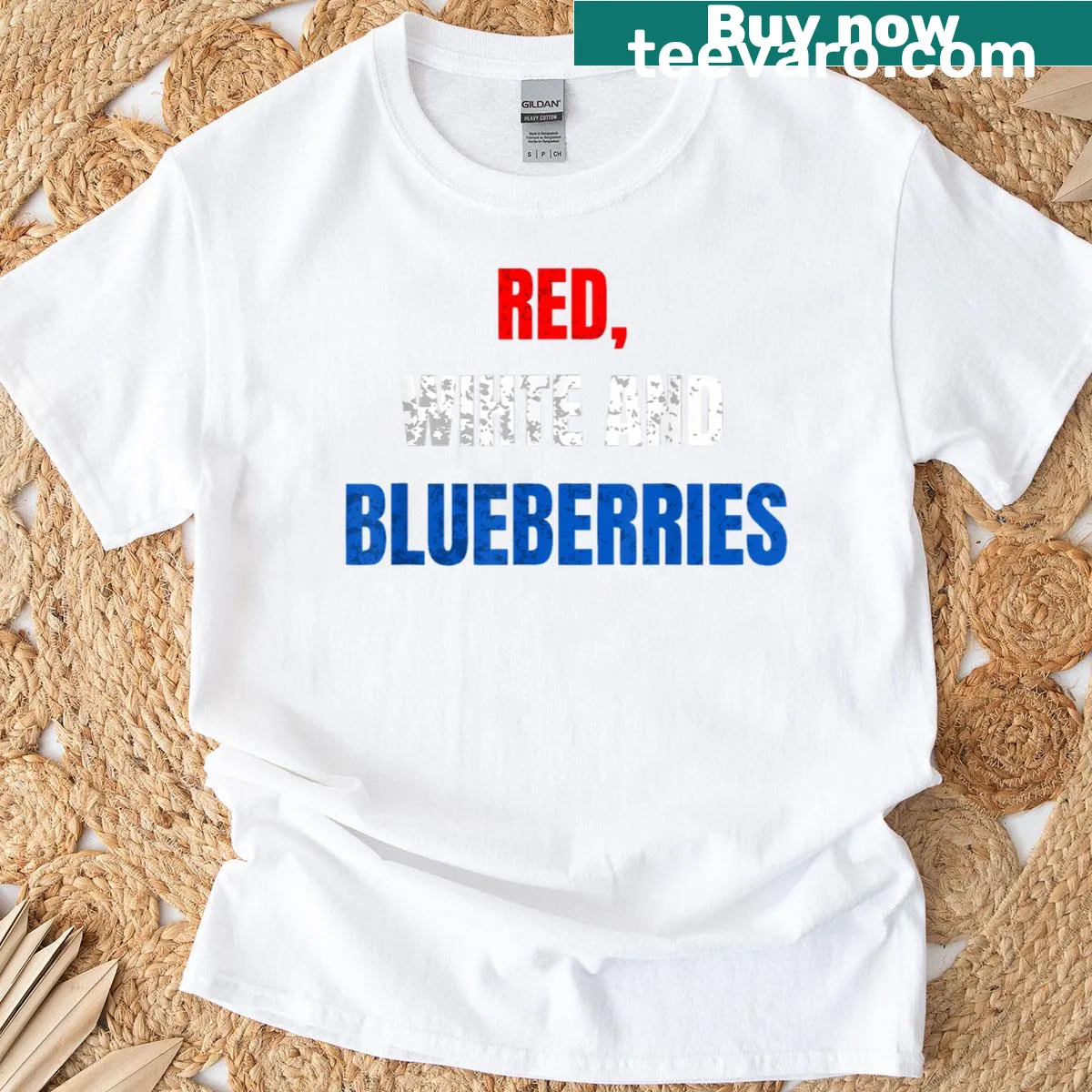 T-shirt with playful graphic of blueberries and American flag colors — on a men's t-shirt