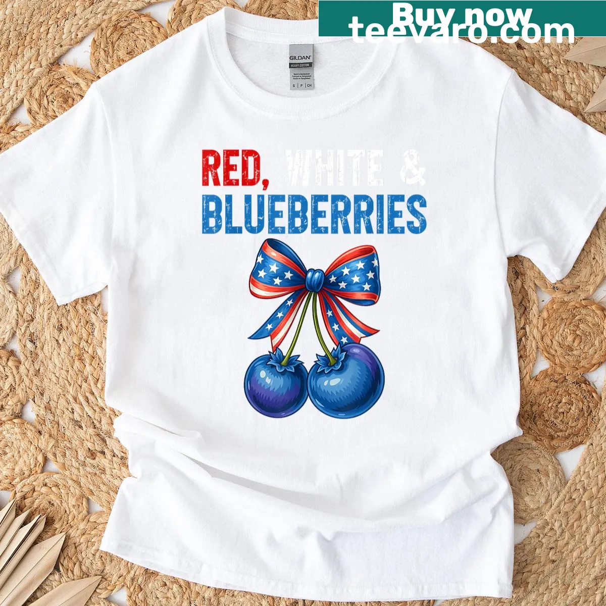 Funny patriotic t-shirt featuring blueberries and retro design — on a men's t-shirt