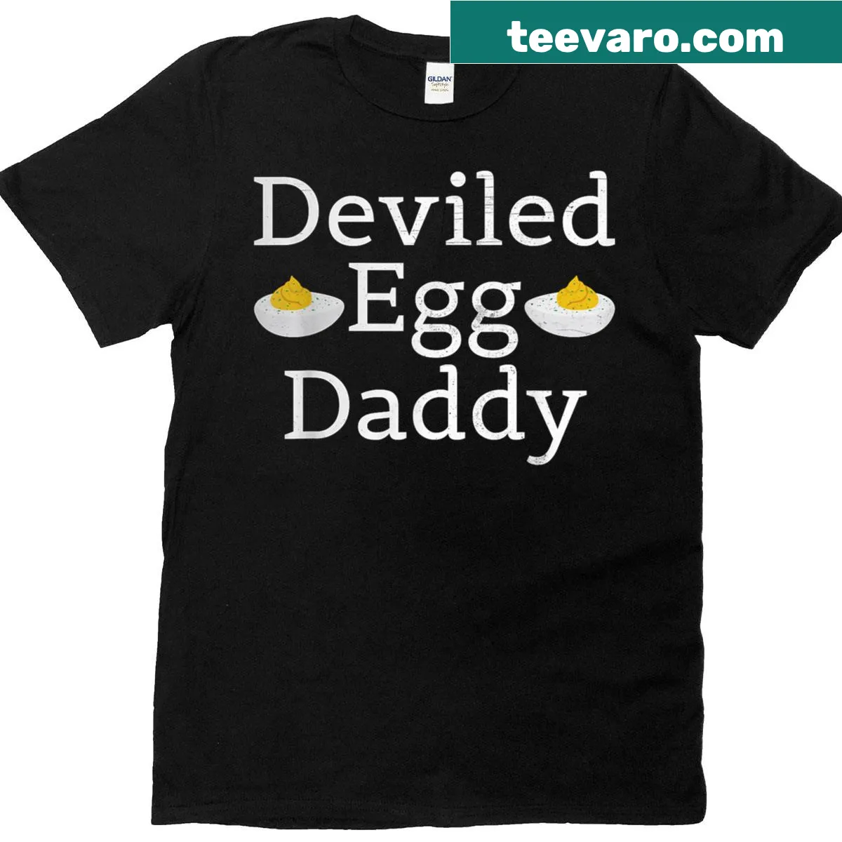 Retro-style T-shirt with the phrase 'Deviled Egg Daddy' — on a men's t-shirt