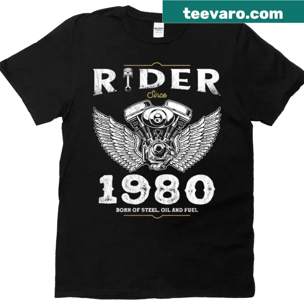 Vintage rider t-shirt for motorcycle enthusiasts celebrating 45 years of open roads.