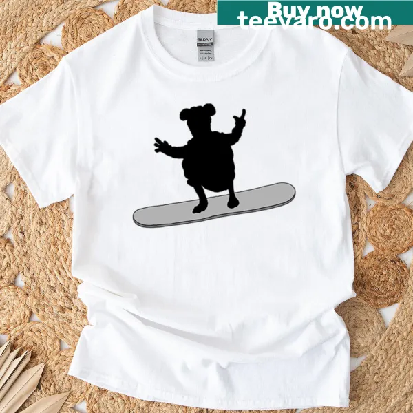Cartoon t-shirt featuring Rizzo the Rat snowboarding