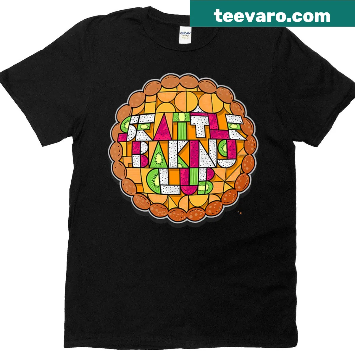 T-shirt celebrating the Seattle Baking Club with a fun typography design. — on a men's t-shirt