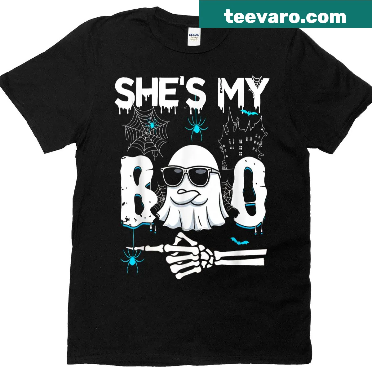 Couple Halloween matching T-shirts — on a men's t-shirt