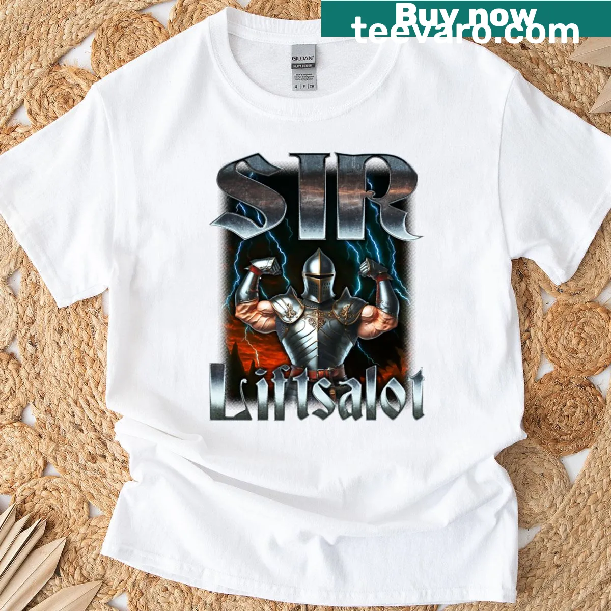 Funny fitness t-shirt with 'Sir Liftsalot' text design — on a men's t-shirt