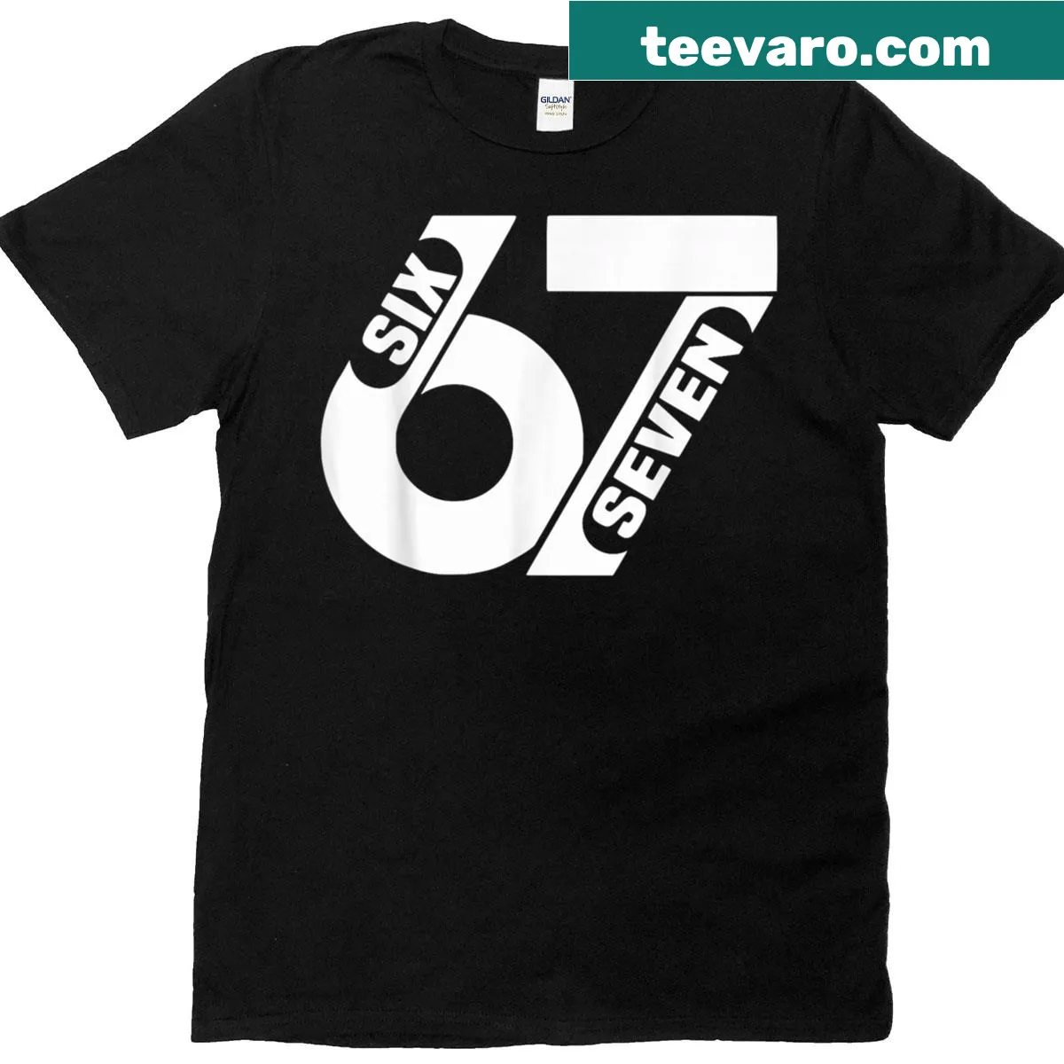 T-shirt featuring the meme phrase 'Six Seven 6 7' — on a men's t-shirt