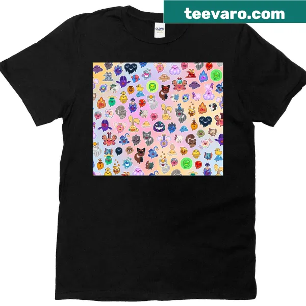 T-shirt featuring a playful pattern of Slime Rancher slimes
