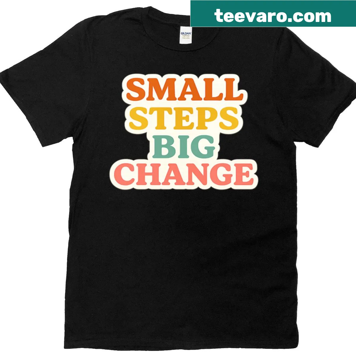 Motivational quote T-shirt with 'Small Steps Big Change' text — on a men's t-shirt