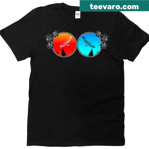 Hawk and hibiscus circle design T-shirt