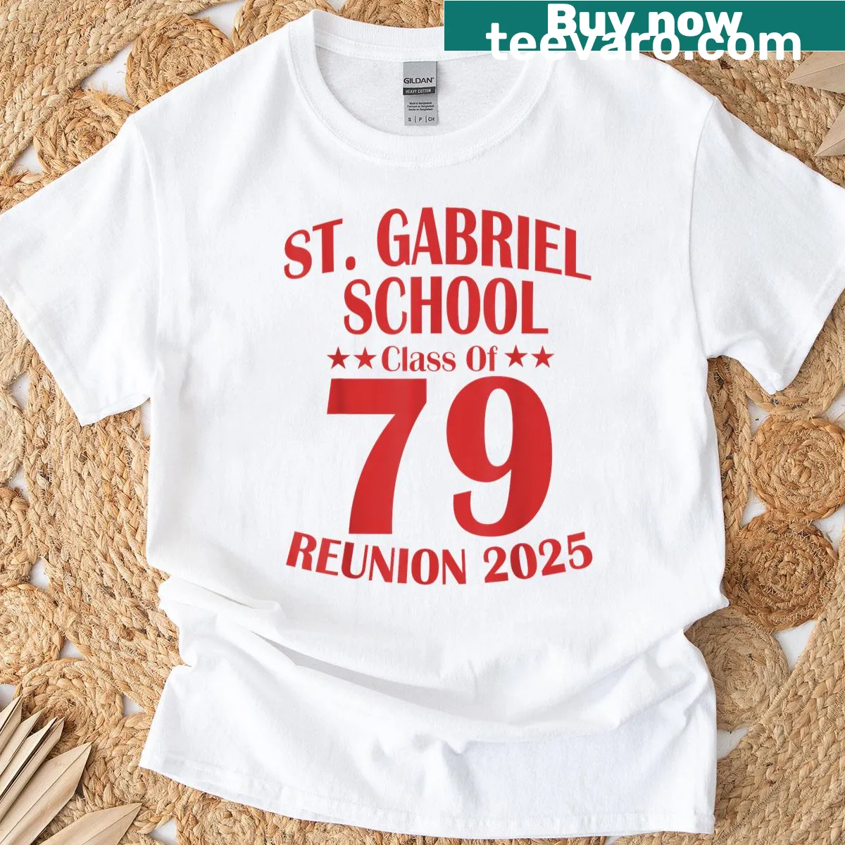 Vintage-style reunion t-shirt for St Gabriel School Class of 1979. — on a men's t-shirt