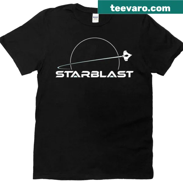 Bold Starblast logo T-shirt for cosmic exploration enthusiasts.