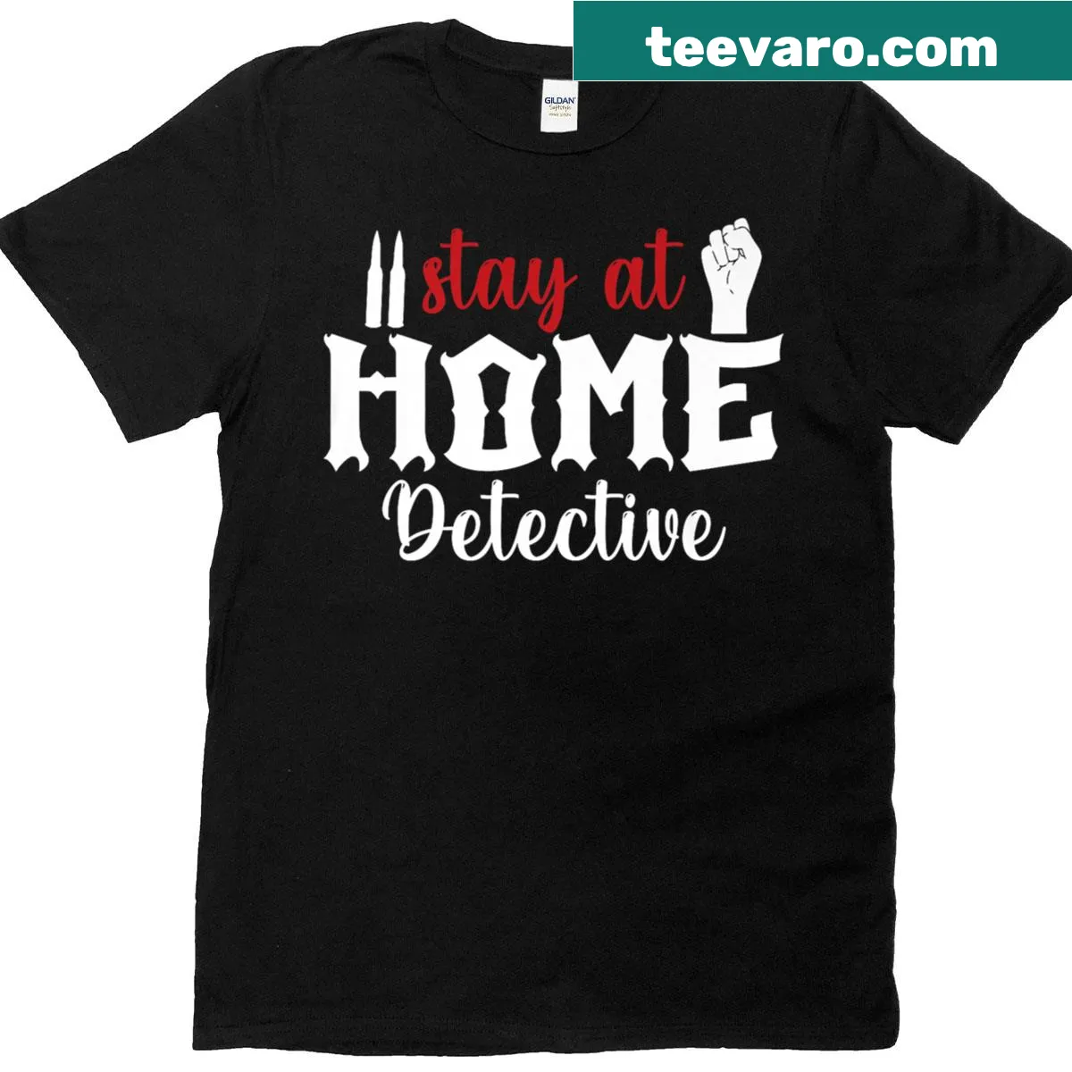 Funny T-shirt for dads saying 'Stay At Home Detective' — on a men's t-shirt