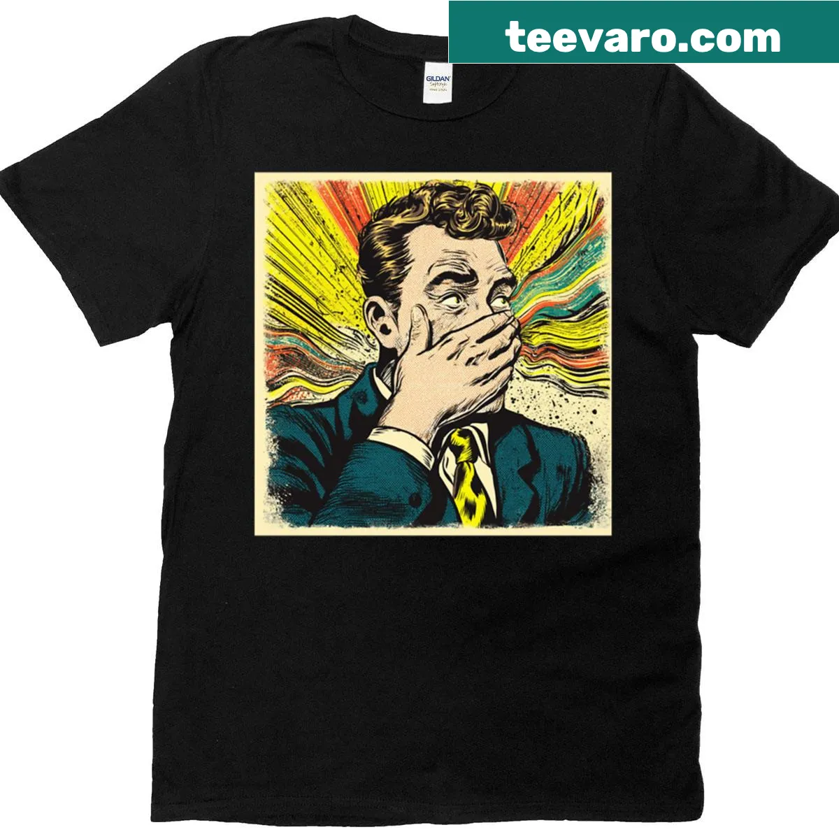 Humorous retro bathroom graphic T-shirt — on a men's t-shirt
