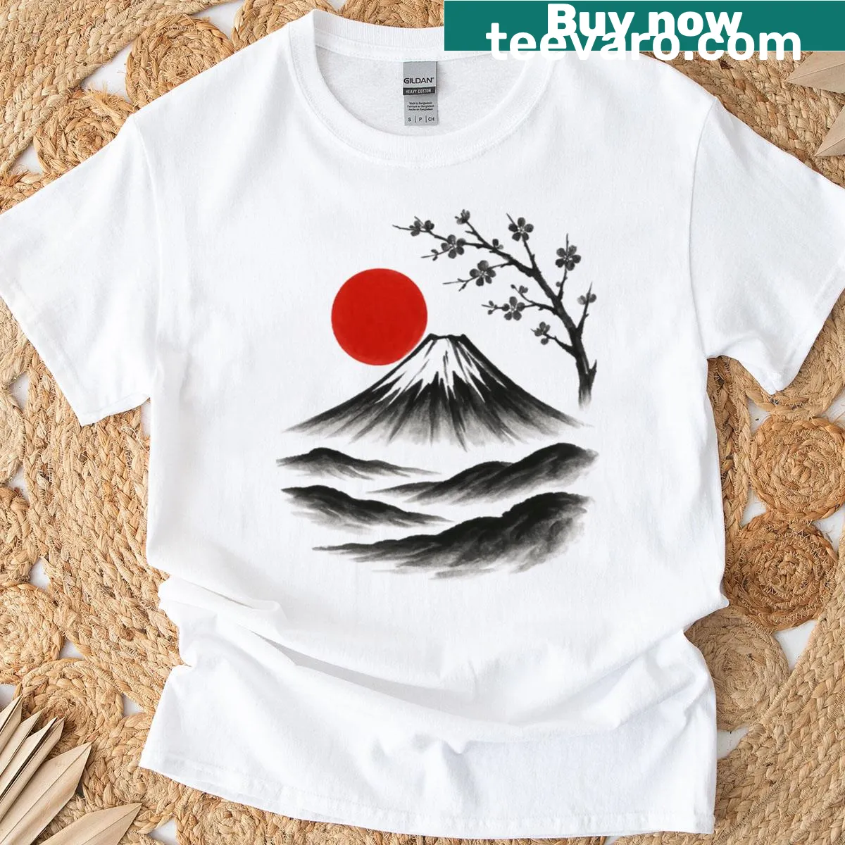 Japanese Sumi-e style illustration on a t-shirt — on a men's t-shirt