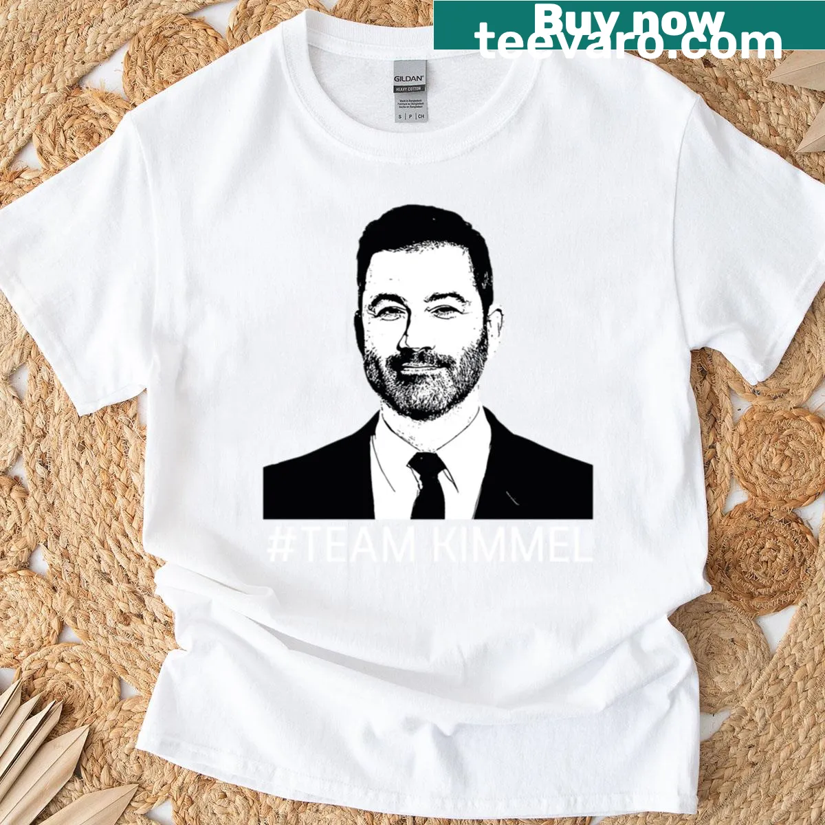 T-shirt supporting Jimmy Kimmel with bold typography — on a men's t-shirt