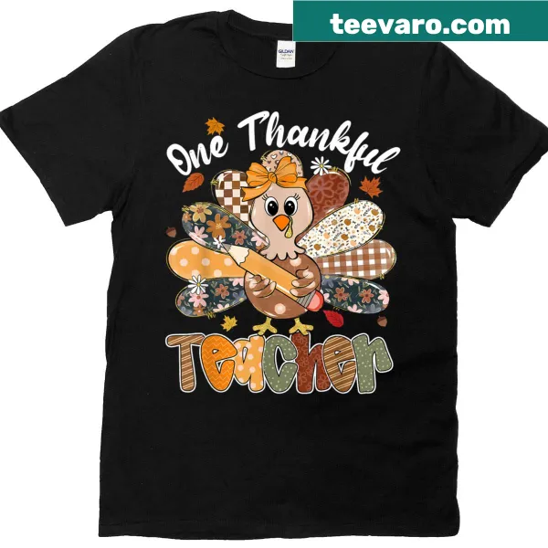 Funny Thanksgiving teacher t-shirt with turkey and leaves design