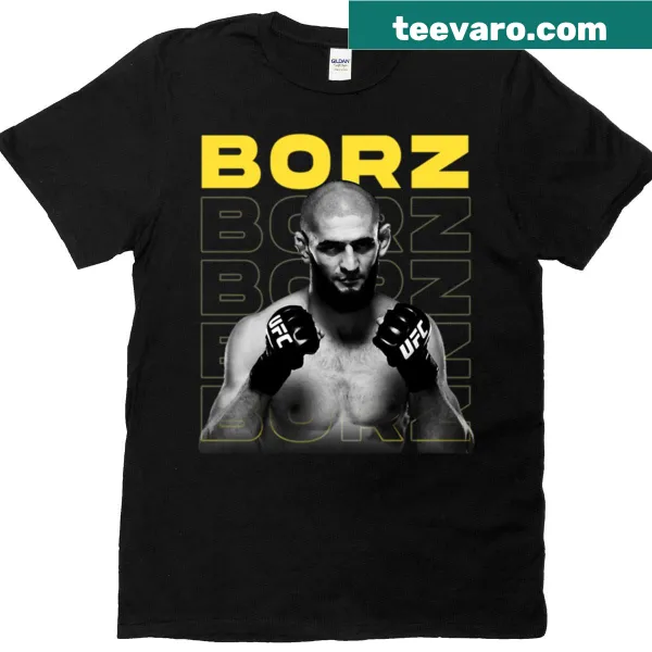 T-shirt featuring an emblem dedicated to Borz Chimaev, a mixed martial arts fighter.