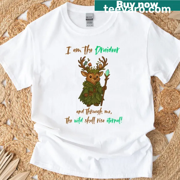 Cute cartoon deer druid design t-shirt.