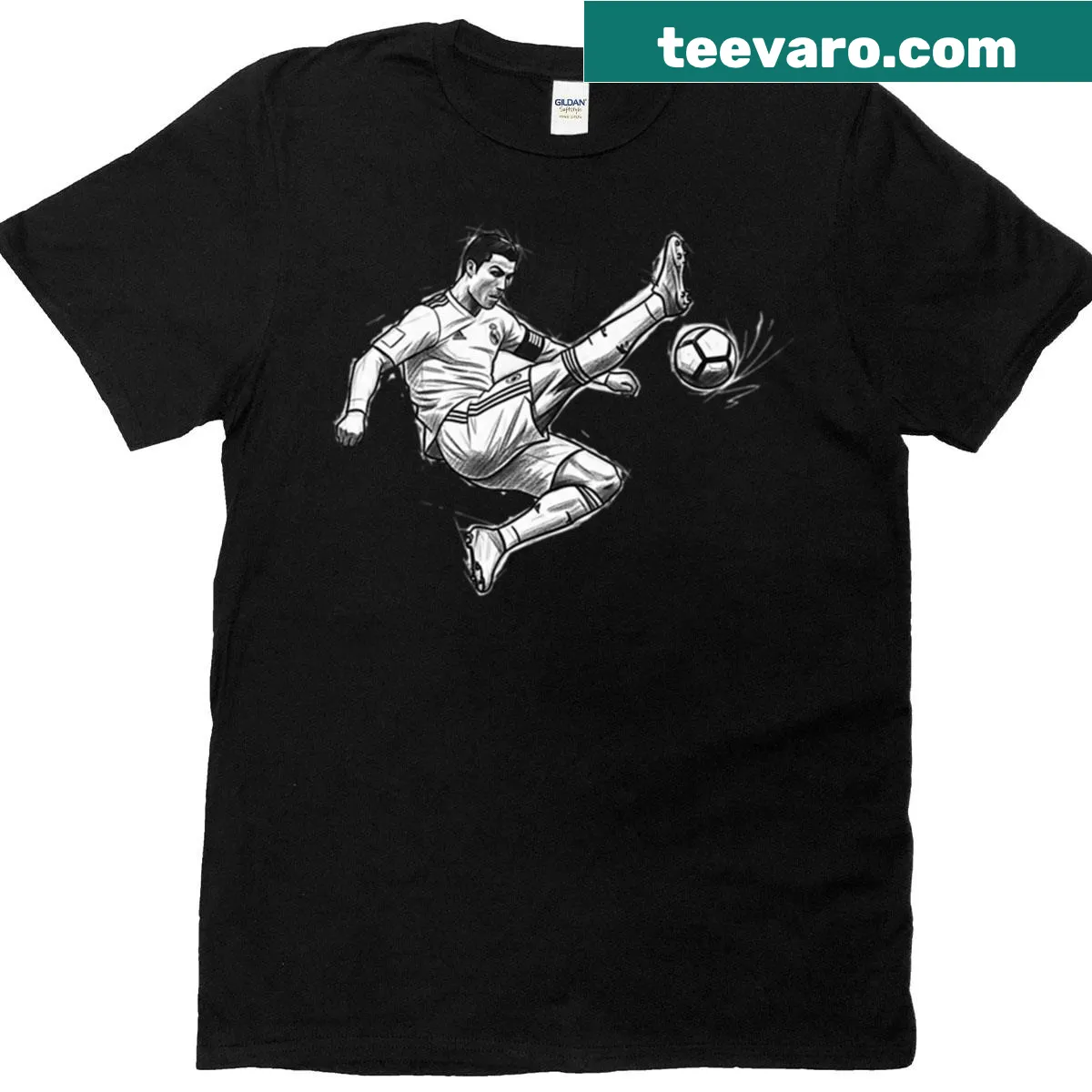 Graphic tribute to Cristiano Ronaldo, 'The King' soccer tee. — on a men's t-shirt