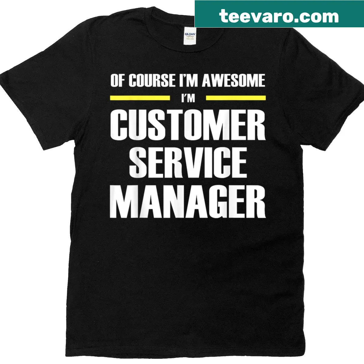 Customer service manager t-shirt with a cheerful message — on a men's t-shirt