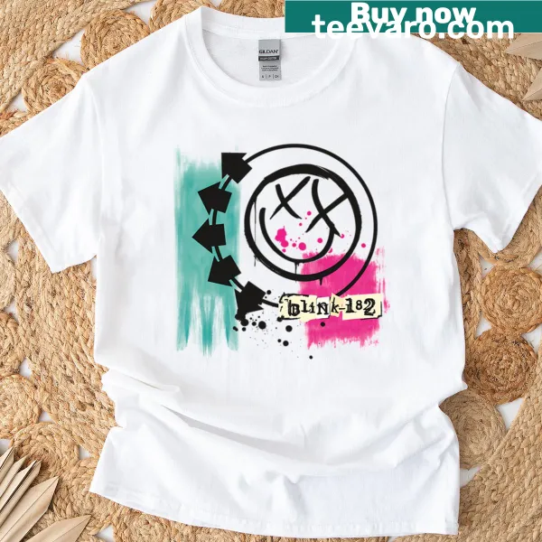 Vintage-style t-shirt featuring the Blink-182 band logo