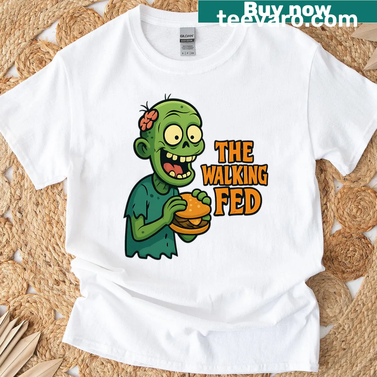 Funny Halloween T-shirt featuring zombie design with the phrase 'The Walking Fed' — on a men's t-shirt