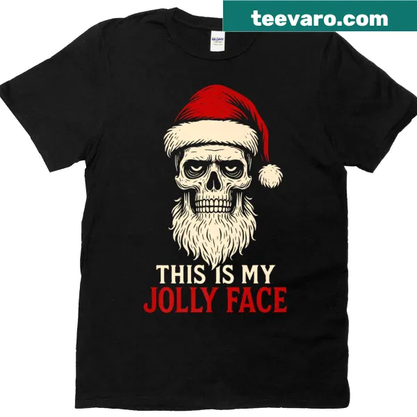 Funny skeleton Santa design with 'This Is My Jolly Face' text for Xmas
