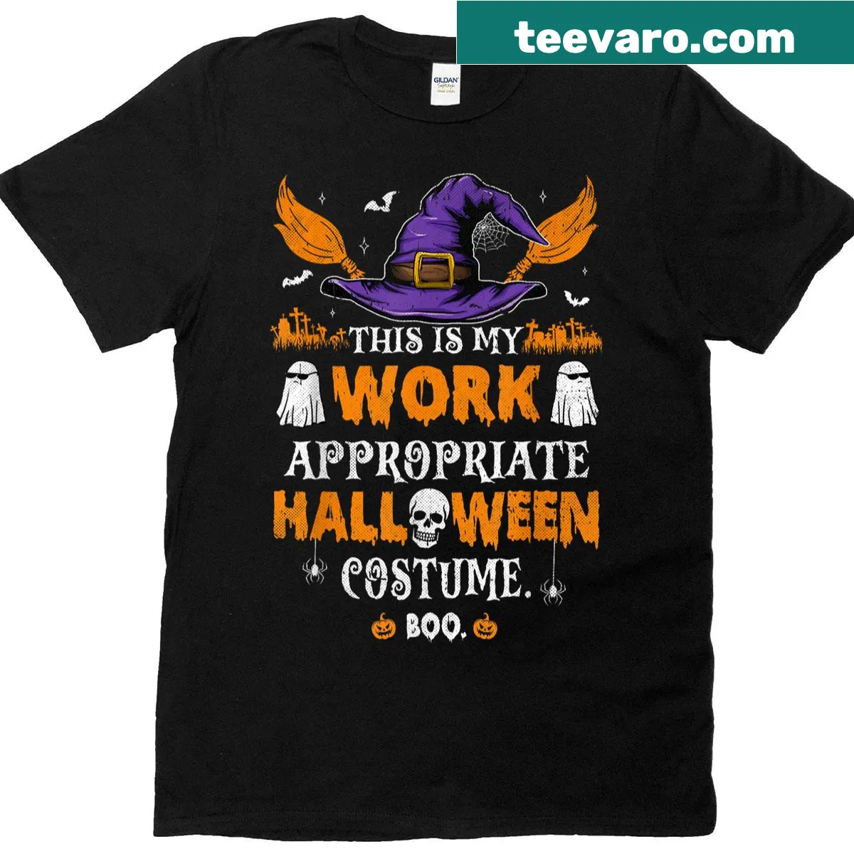 Sarcastic T-shirt saying 'This Is My Work Appropriate Halloween Costume'. — on a men's t-shirt