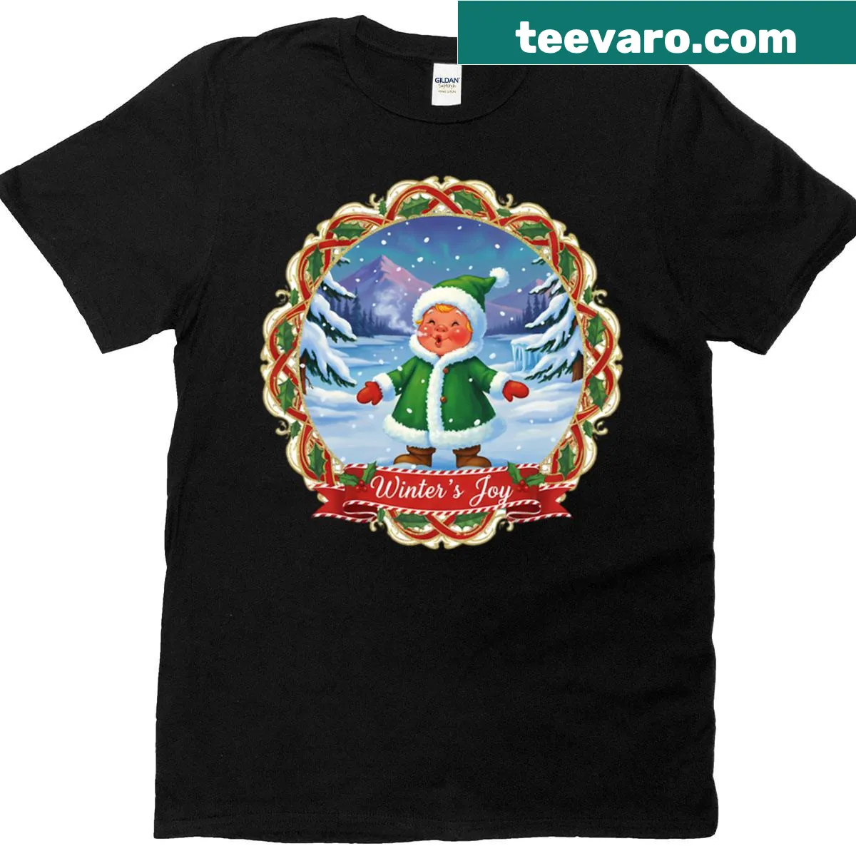 Vintage T-shirt depicting winter caroling theme — on a men's t-shirt