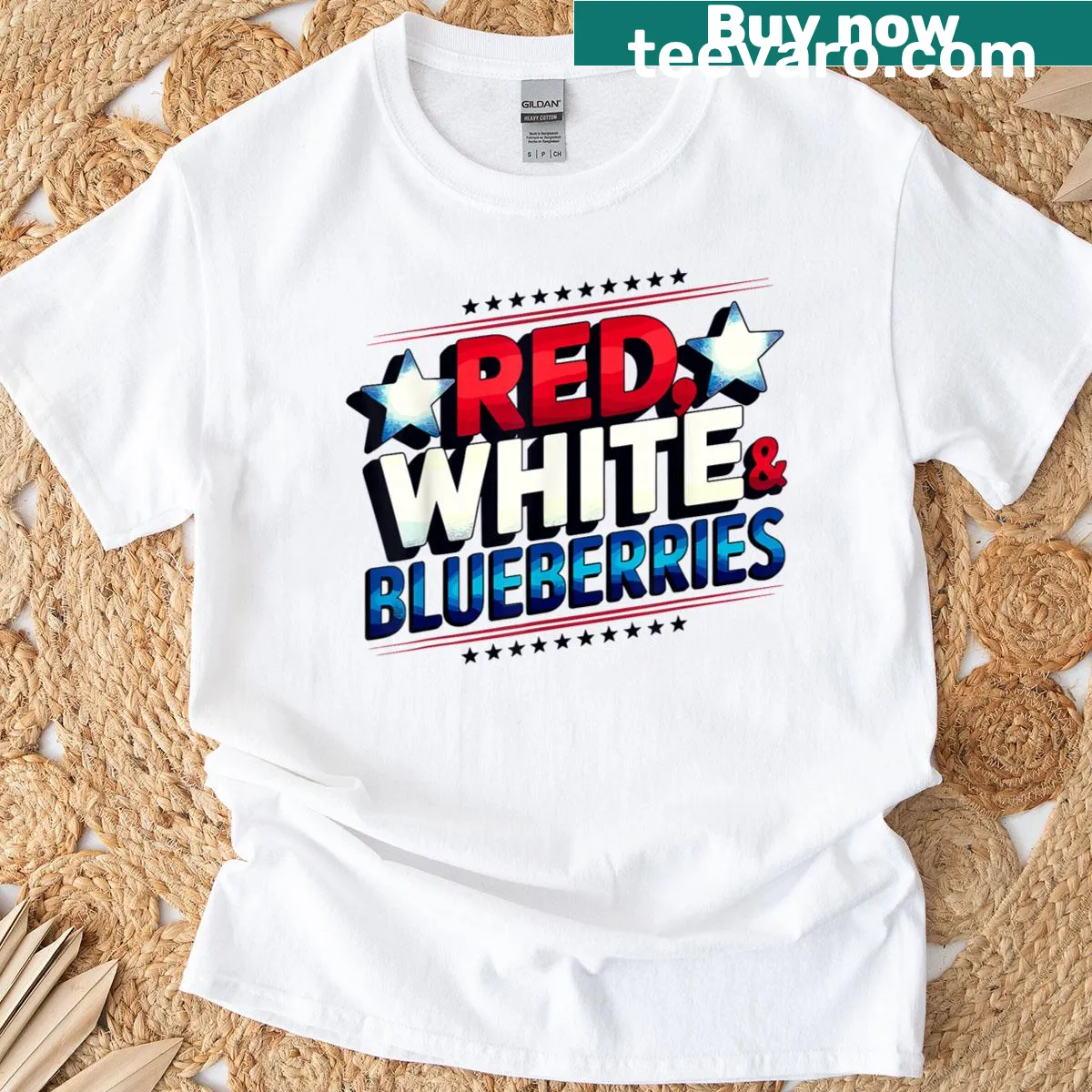 Patriotic wordplay design featuring red, white, and blueberries on a t-shirt — on a men's t-shirt