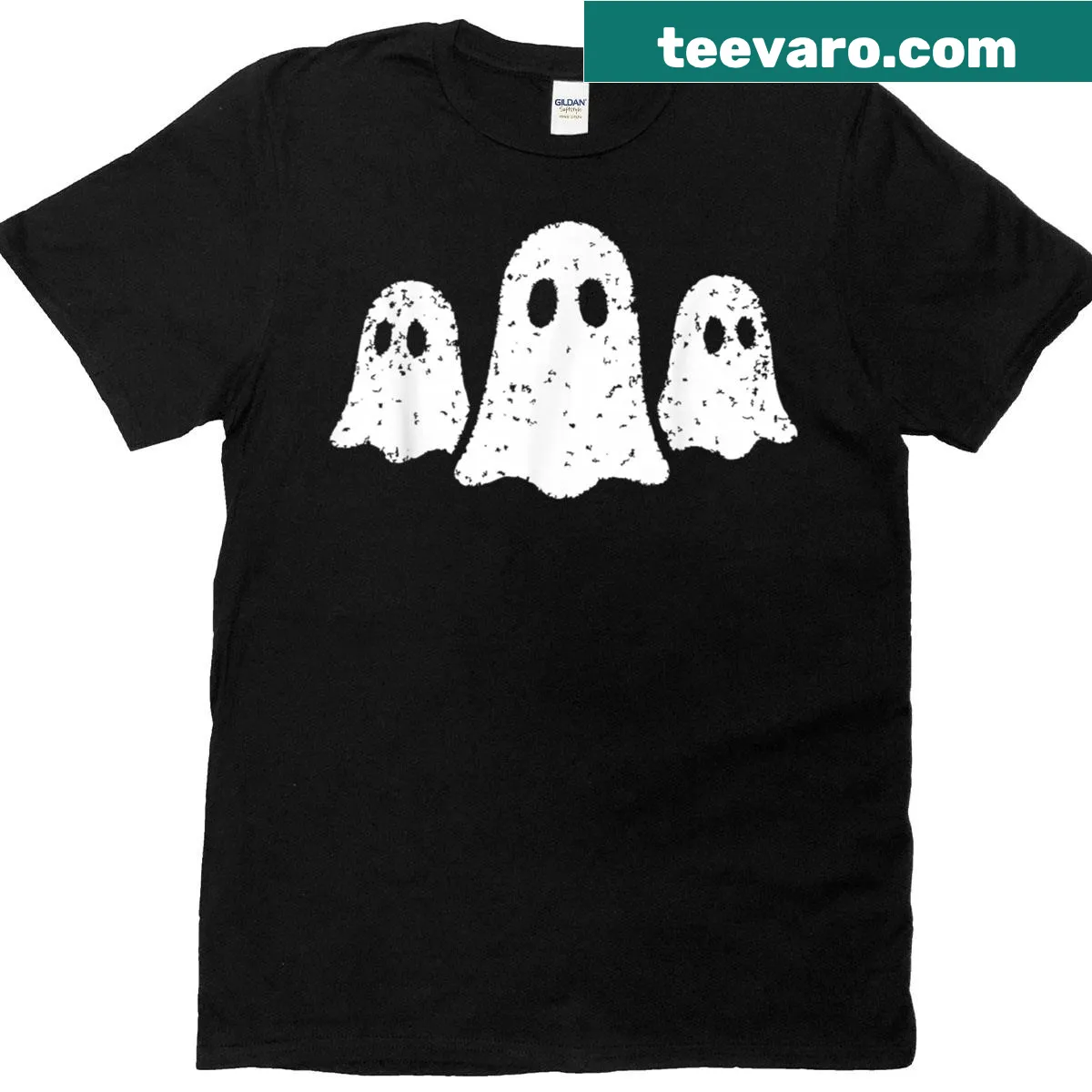 Vintage T-shirt with graphic of a trio of ghosts for Halloween — on a men's t-shirt