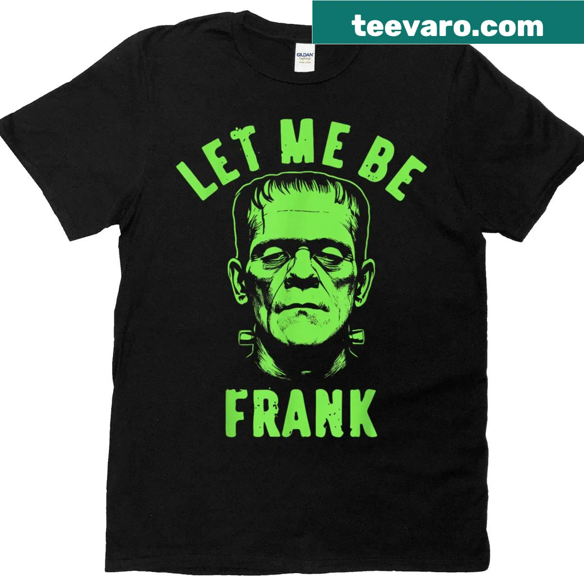 Vintage Halloween t-shirt with 'Let Me Be Frank' text — on a men's t-shirt