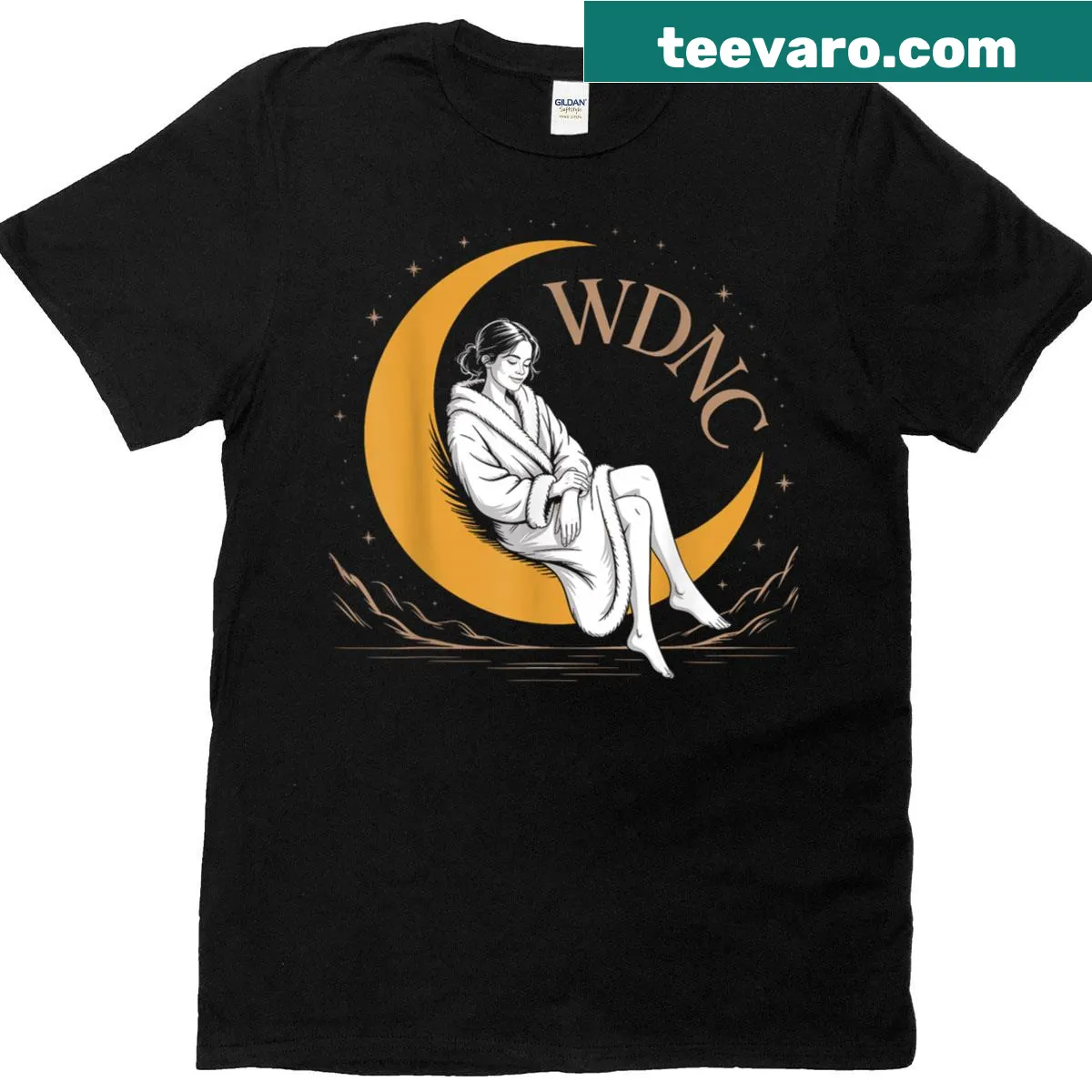 Funny T-shirt with 'We Do Not Care' slogan and star moon graphics — on a men's t-shirt