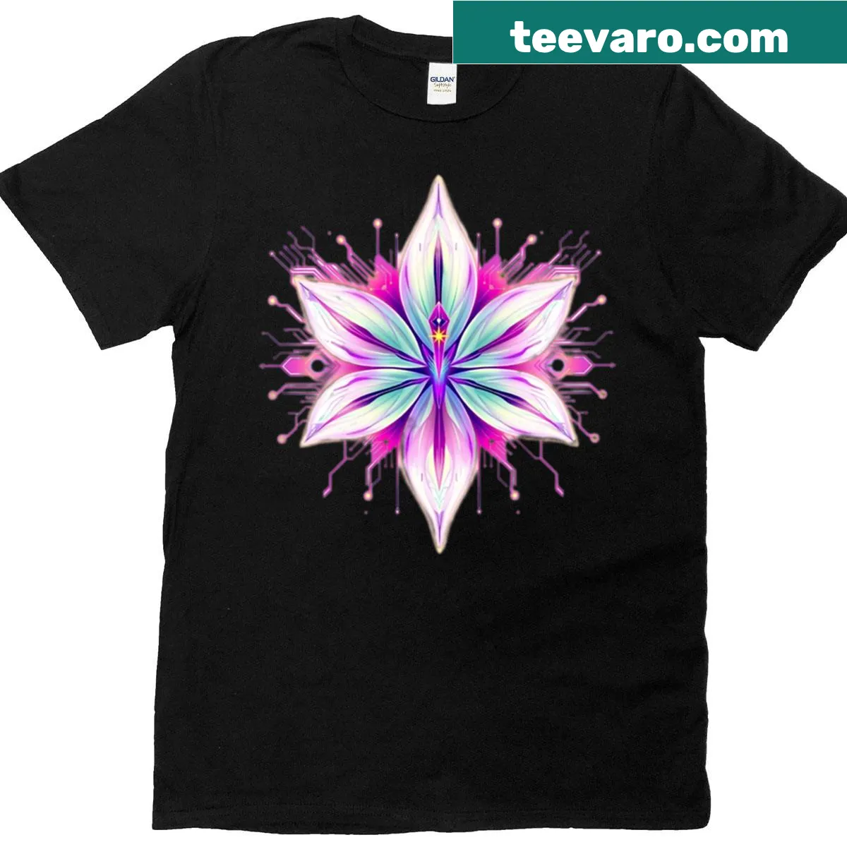 Floral art T-shirt featuring a white lily illustration — on a men's t-shirt