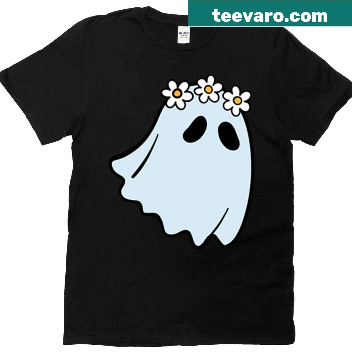 Wizard mother with ghost flower girls illustration on Halloween tee — on a men's t-shirt