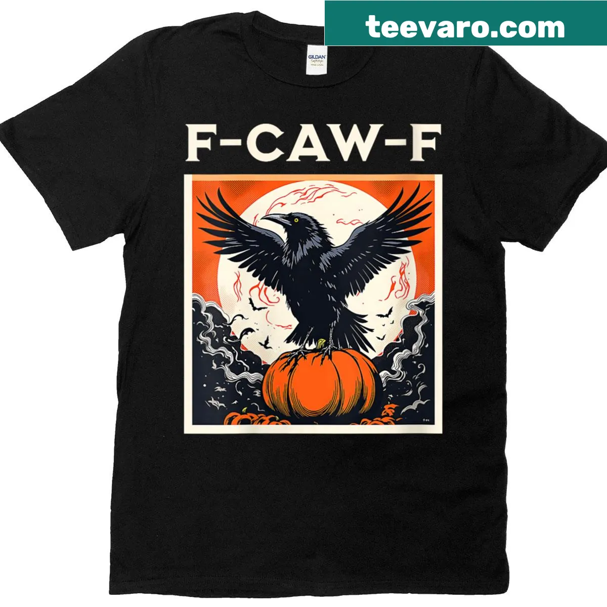Retro Halloween t-shirt featuring a playful crow design and witty text — on a men's t-shirt