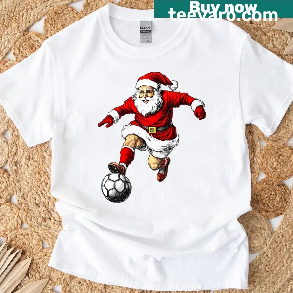 Christmas-themed t-shirt for women featuring football graphics