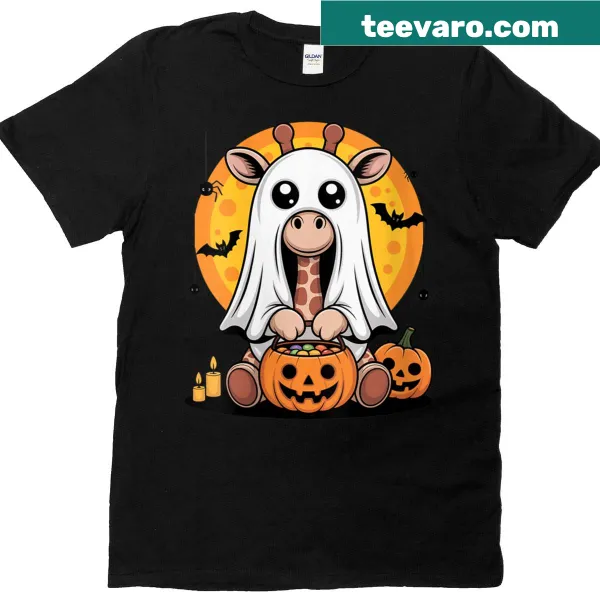 Cute giraffe ghost with pumpkin design for kids' Halloween shirt