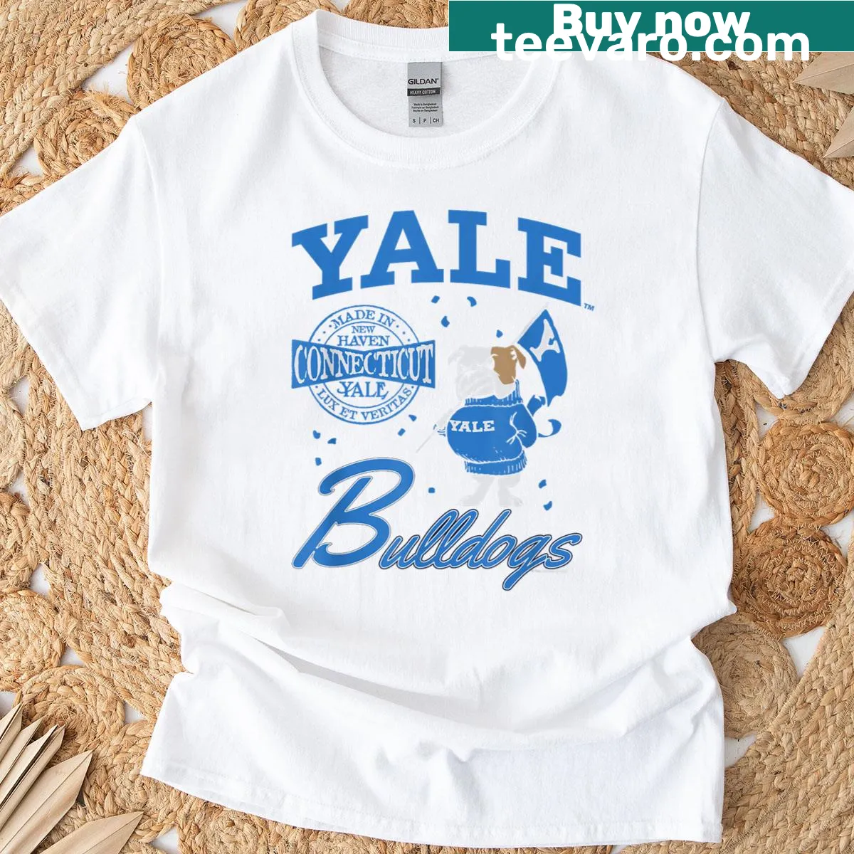Illustration of Handsome Dan the bulldog on Yale University t-shirt — on a men's t-shirt