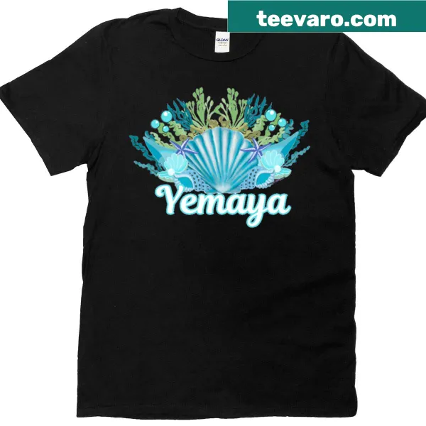 T-shirt with an illustrated Yemaya mermaid crowned design