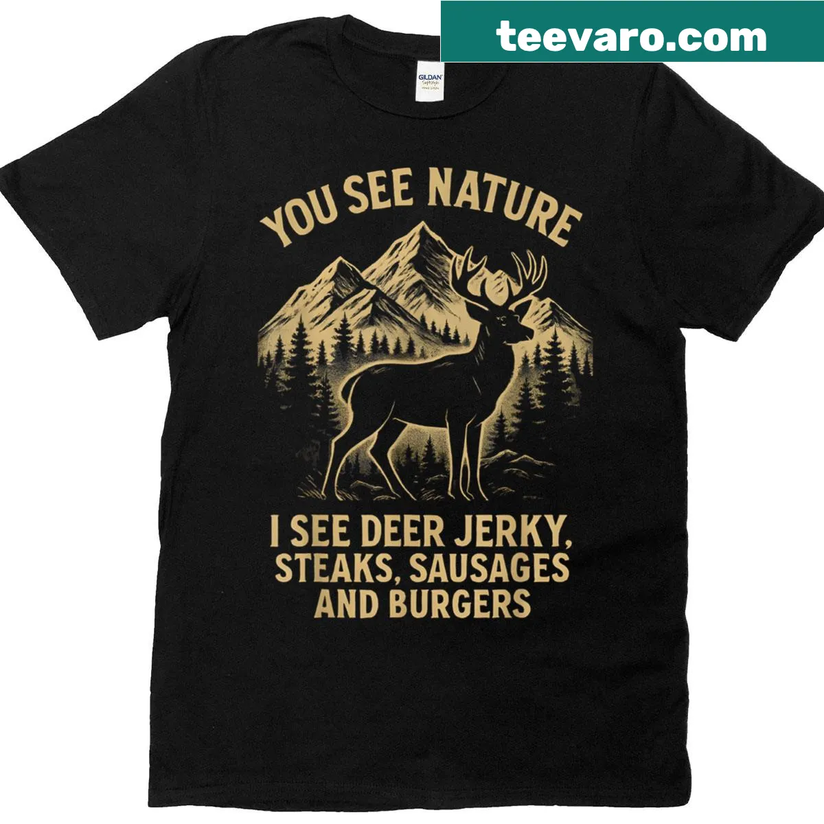 Funny hunting joke text on T-shirt — on a men's t-shirt